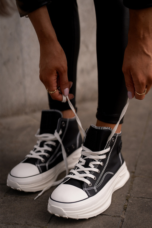 Trampki Damskie Na Platformie Eko Skórzane Big Star OO274063 Czarne