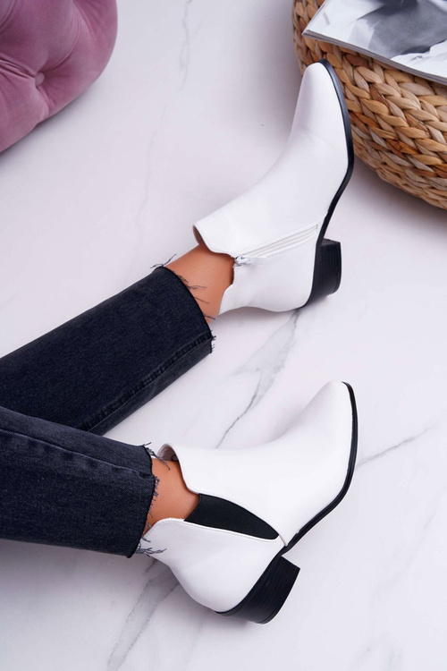 Damskie Botki Płaskie Białe Murino