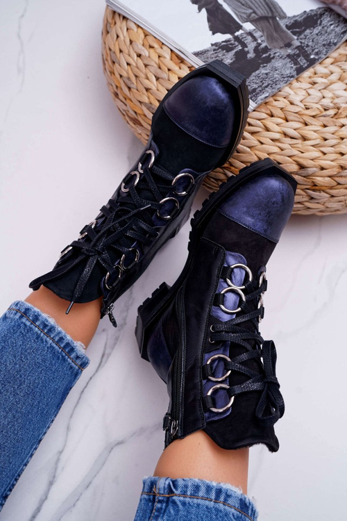 Botki Damskie Skórzane Trzewiki Maciejka Granatowe 04184-17/00-3