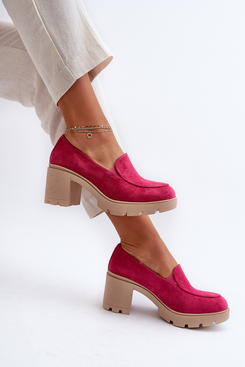 Półbuty Damskie Eko Zamszowe Na Obcasie i Platformie Fuksja Arablosa