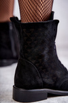 Sznurowane Zamszowe Botki Nicole 2751 Czarne