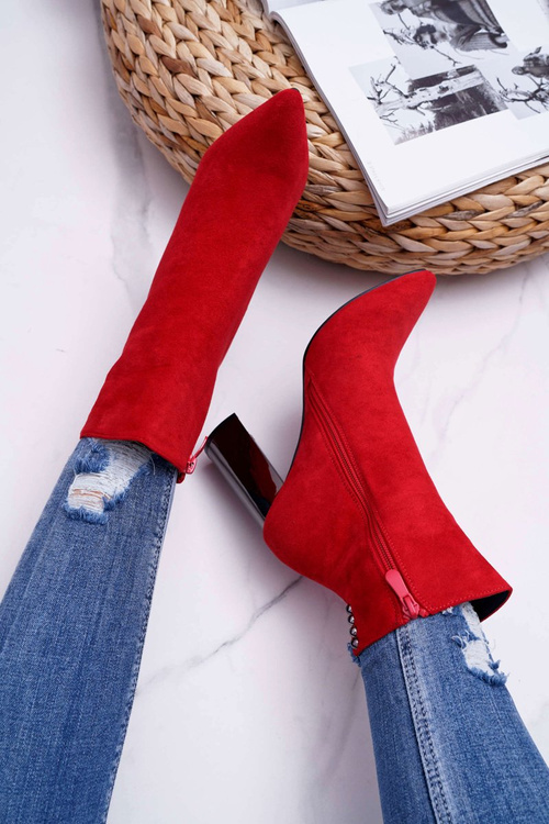 Botki Damskie Na Srebrnym Słupku Czerwone Dimmy