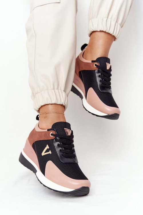 Sneakersy Na Koturnie Vinceza 10590 Czarno-Różowe
