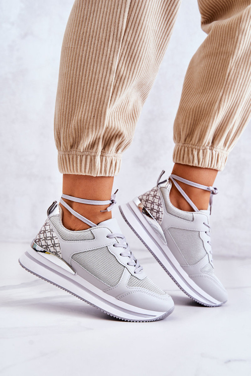 Damskie Klasyczne Buty Sportowe Na Koturnie Szare Advanced