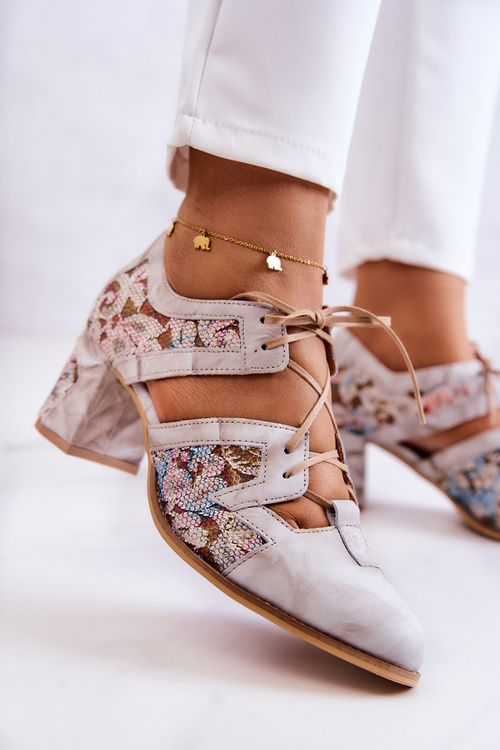 Damskie Skórzane Botki Maciejka 05328-04 Beżowe