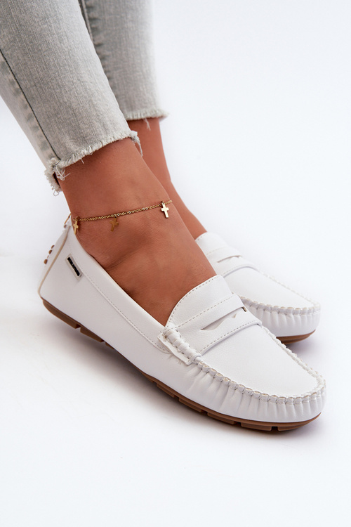 Mokasyny Damskie Z Eko Skóry Białe Rerceria