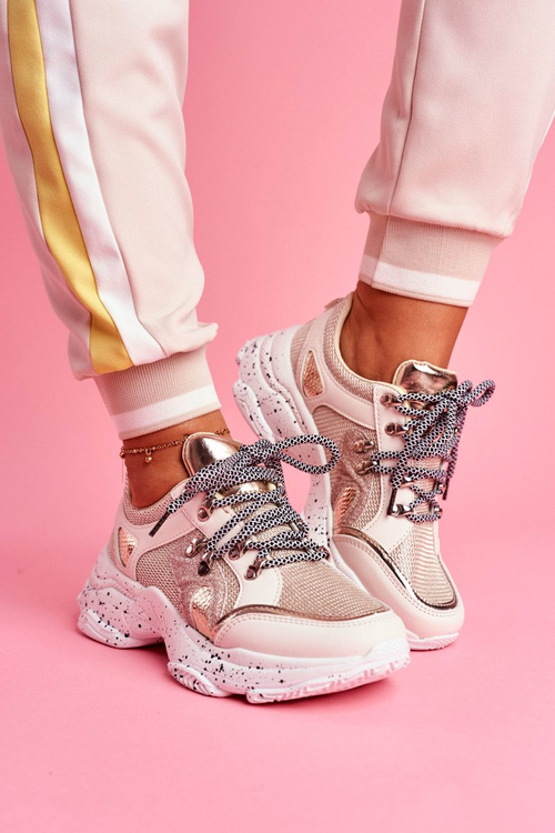 Sportowe Damskie Buty Brokatowe Beżowe Vegas