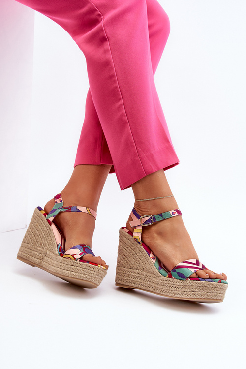 Wzorzyste Sandały Na Koturnie Z Plecionki Multikolor Anihazra