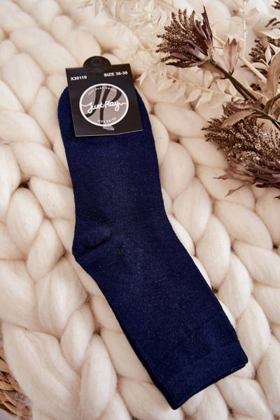 Damskie Bawełniane Klasyczne Skarpety Gładkie Granatowe