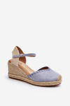 Zamszowe Sandały Espadryle Na Koturnie Z Plecionką Niebieskie Raylin