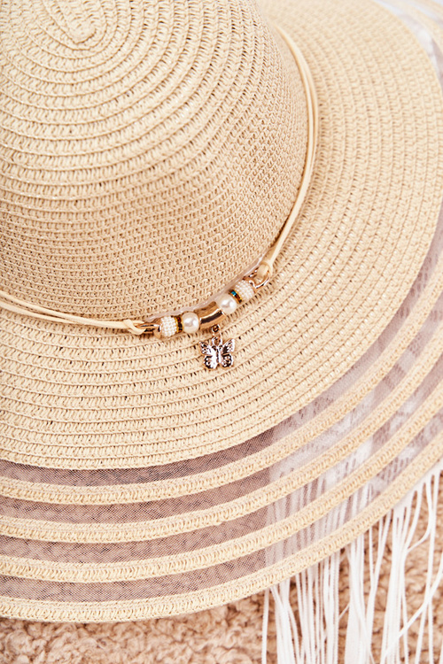 Damski Kapelusz Z Ozdobnym Paskiem Beżowy Carra