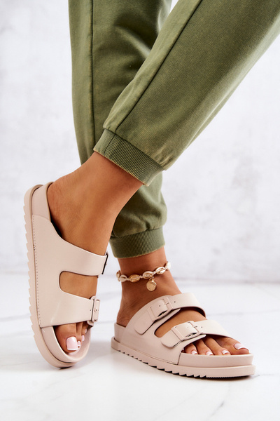 Gumowe Klapki Ze Sprzączką Beżowe Corina