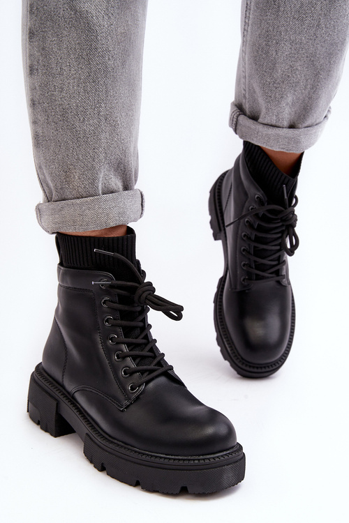 Trapery Botki Damskie Ze Skarpetą Czarne Rivella