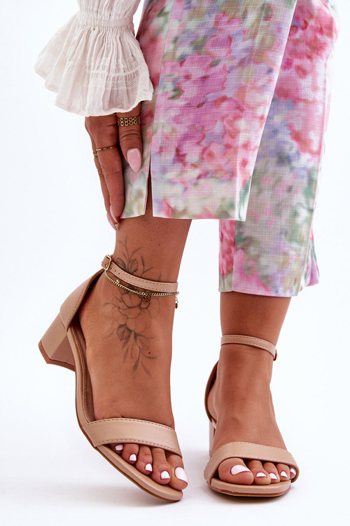 Skórzane Sandałki Na Obcasie Gładkie Beżowe Inspire Me!