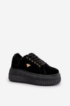 Sneakersy Damskie Ocieplane Na Masywnej Podeszwie Ze Złotym Detalem Czarne Lotira