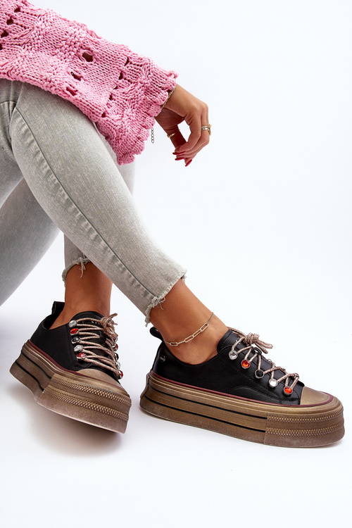 Damskie Trampki Na Platformie GOE NN2N4053 Czarne