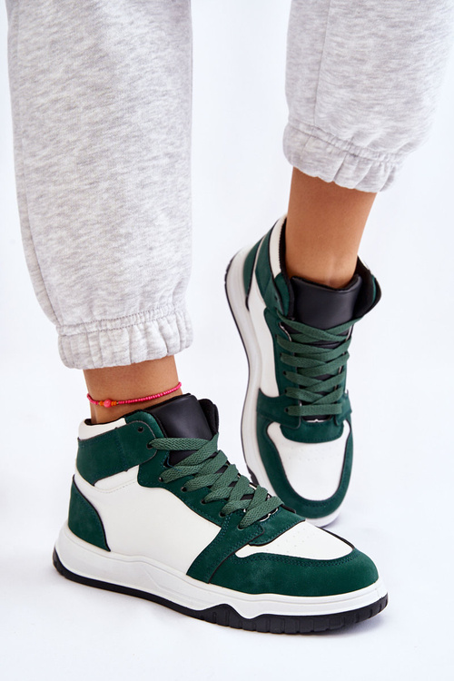 Wysokie Damskie Buty Sportowe Trampki Biało-Zielone Rumour