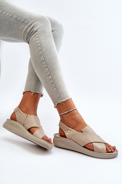 Zazoo 40392 Skórzane Sandały Damskie Beżowe