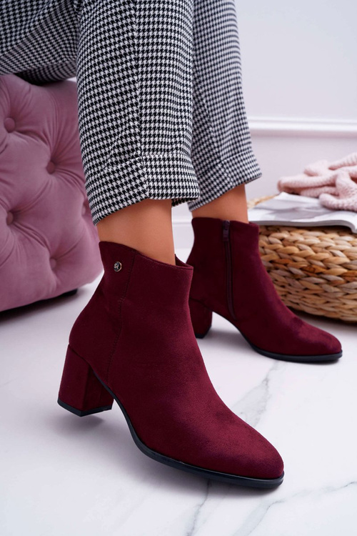 Botki Damskie Na Obcasie Sergio Leone Bordowe BT520