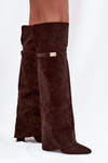 Ocieplane Kozaki Z Wywiniętą Cholewką Za Kolano Obcas Słupek Czekoladowe Serelle