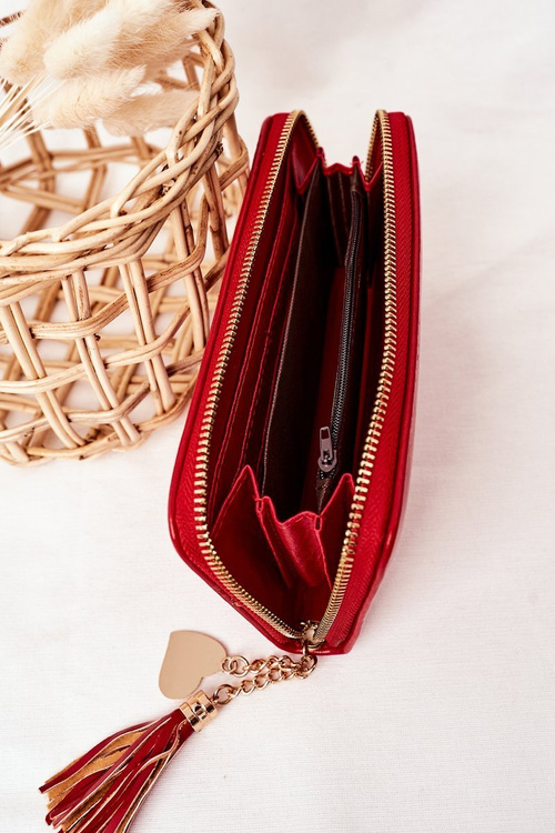 Duży Portfel Damski Z Breloczkiem Czerwony