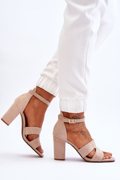 Modne Zamszowe Sandałki Na Obcasie Beżowe Aubrey