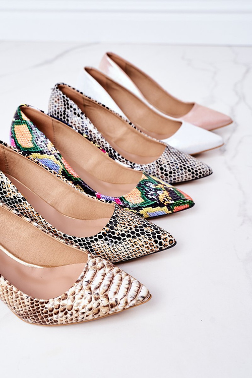 Skórzane Czółenka Ze Zwierzęcym Wzorem Lewski Shoes 2801 Czarno-Niebieskie