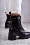 Damskie Ocieplane Botki Na Obcasie Czarne Grethe  
