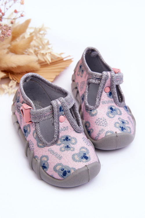 Buty Papcie Błyszczące Befado 110P474 Szaro-Różowe