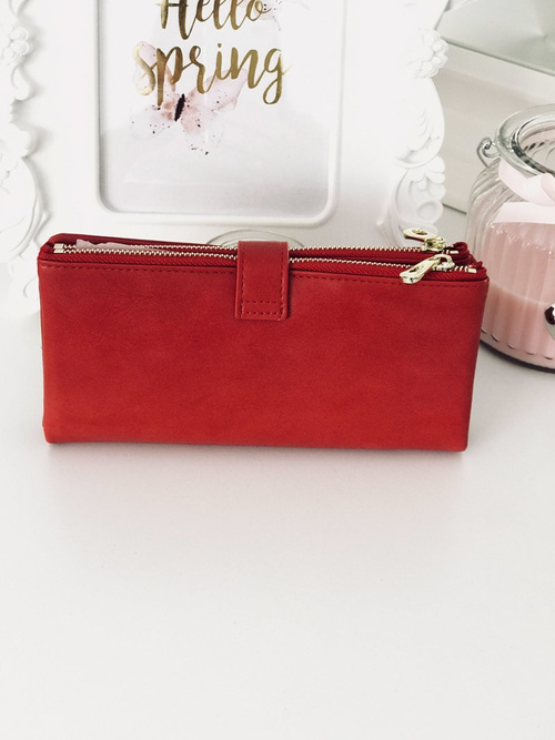 Duży Damski Czerwony Portfel Złote Okucia