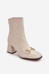 Skórzane Botki Na Obcasie Z Ozdobą Beżowe Pamelinta
