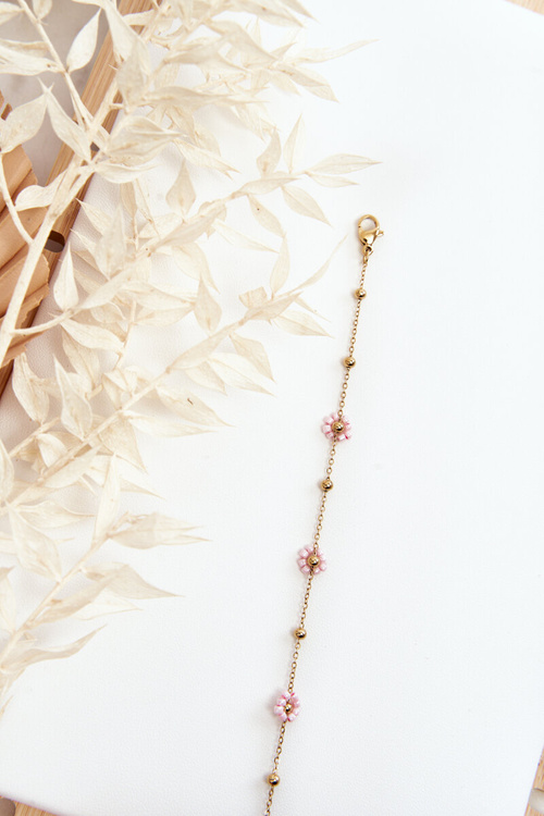 Bransoletka Z Różowymi Kwiatkami Złota