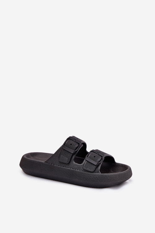 Klapki Damskie Na Platformie Z Klamrami Czarne Nitiana