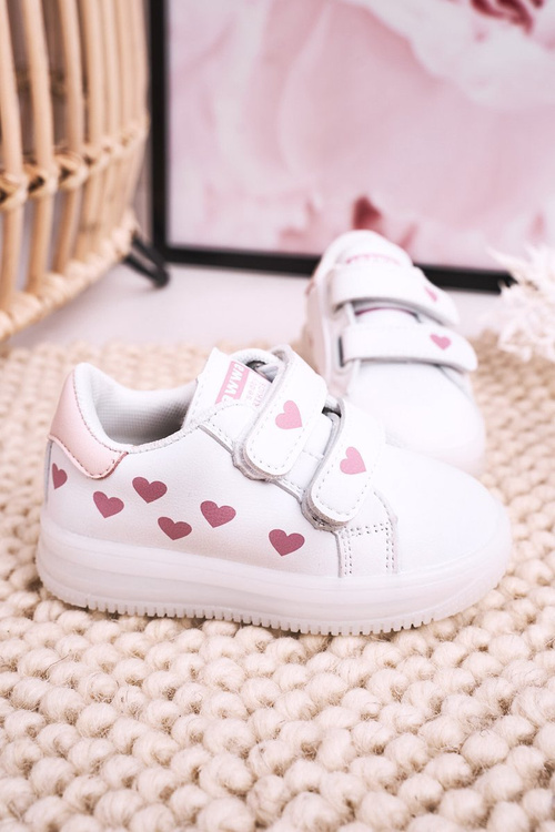 Dziecięce Sportowe Buty Ze Świecącą Podeszwą LED Biało-Różowe Boomer