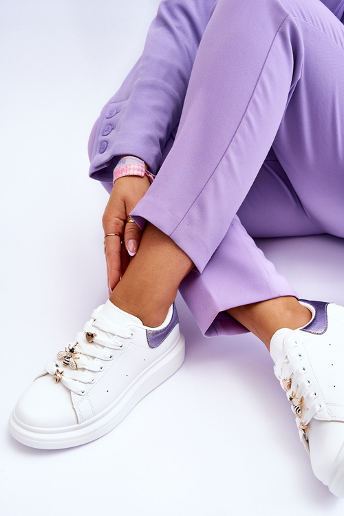 Damskie Buty Sportowe Na Masywnej Platformie Biało-Fioletowe Chante