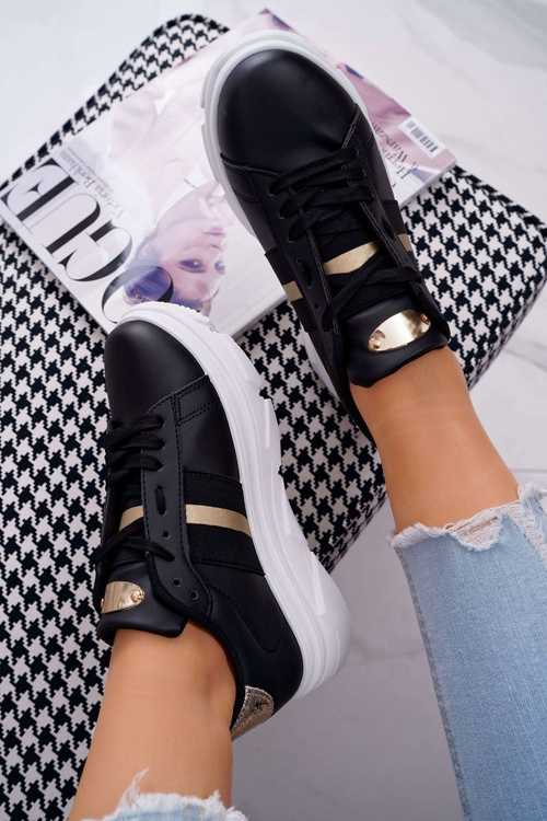 Sportowe Damskie Buty Gruba Podeszwa Czarne Marche