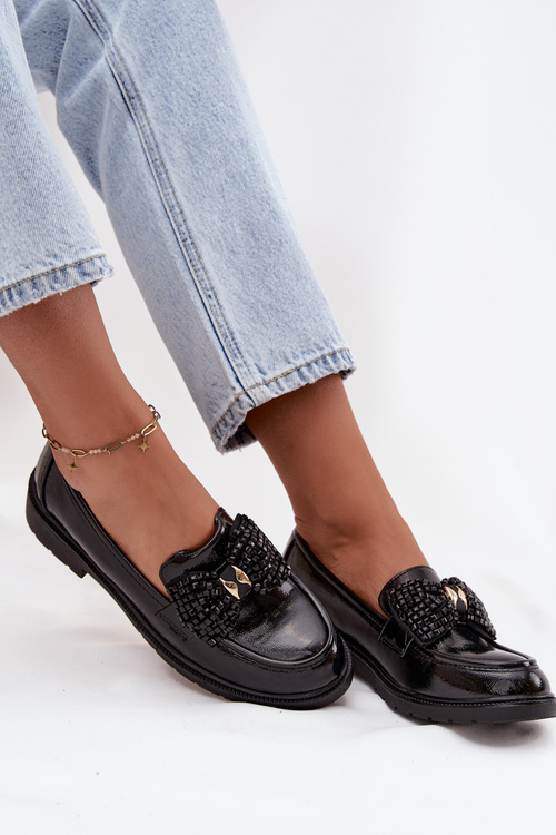 Lakierowane Mokasyny Damskie Z Kokardką S.Barski HY52-319A Czarne