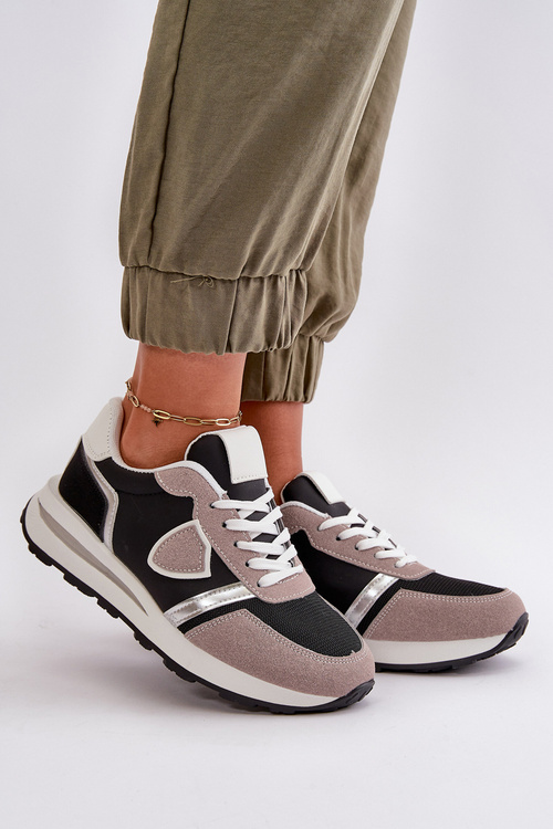 Sneakersy Damskie Z Brokatem Czarne Velaniela