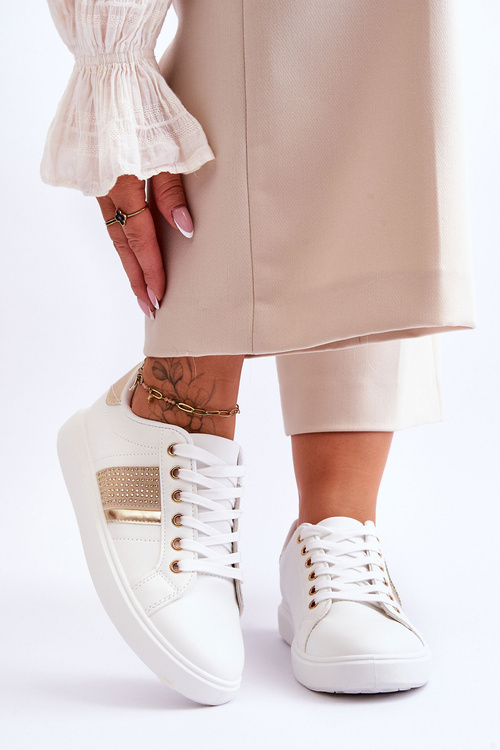 Damskie Sportowe Buty Z Dżetami Biało-Złote Axelle