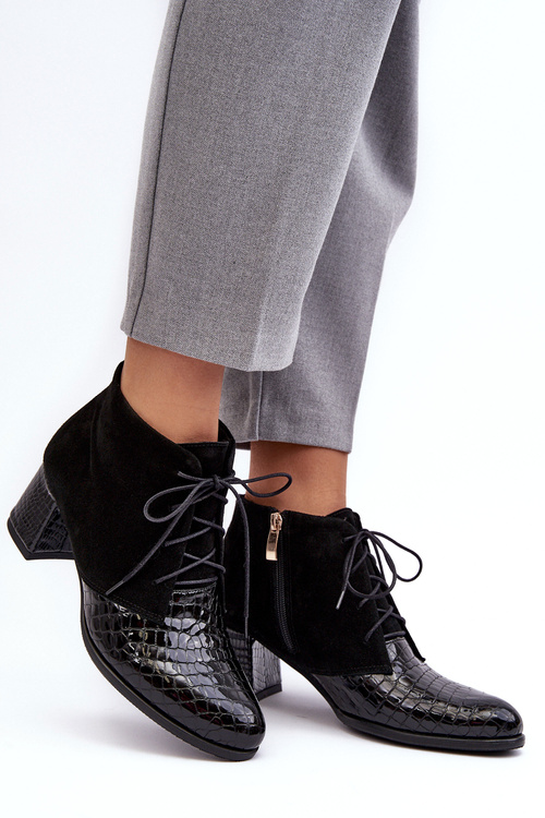 Damskie Botki Na Niskim Słupku Wężowy Wzór Czarne Ebba