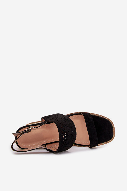 Sandały Damskie Ażurowe Na Koturnie Z Plecionką Czarne Zolira