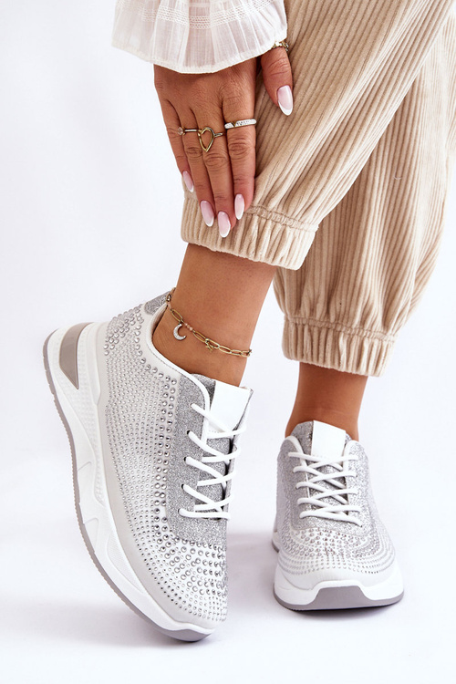 Damskie Sneakersy Z Cyrkoniami Białe Raiden