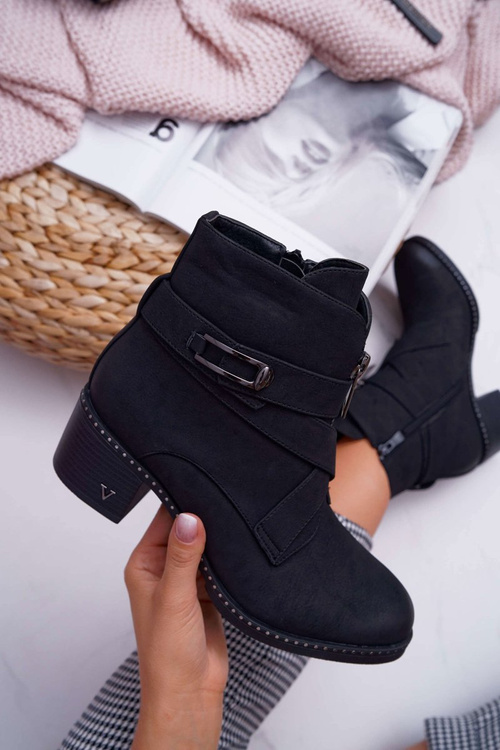 Botki Damskie Na Słupku Zamszowe Czarne Brave