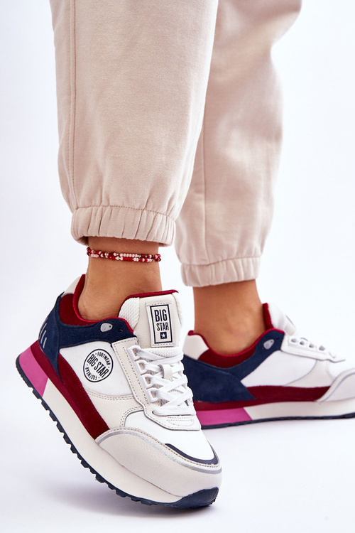 Skórzane Sneakersy Memory Foam System Big Star LL274369 Biało-Czerwone
