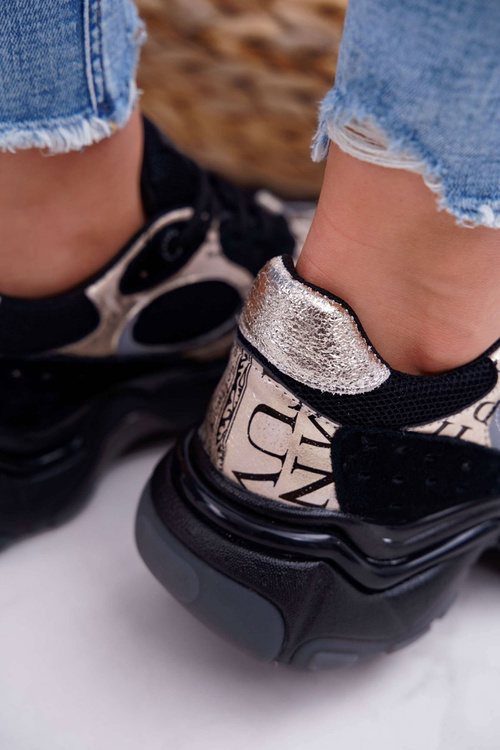 Damskie Sportowe Obuwie Big Star by Daniel Lopez Czarno Złote FF274A524