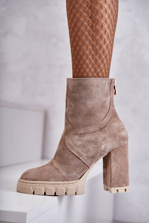 Zamszowe Botki Na Obcasie Beżowe Elia