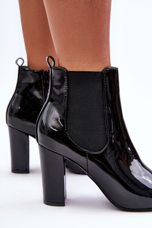 Lakierowane Botki Na Słupku Czarne Evita