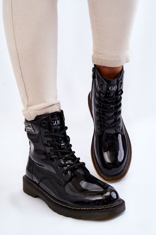 Damskie Lakierowane Botki Ocieplane GOE II2N4050 Czarne