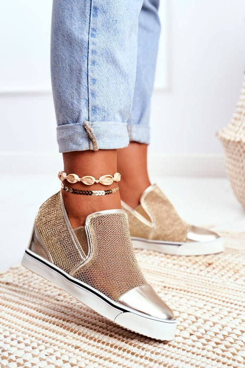 Damskie Sneakersy Lu Boo z Siateczką Złote Morgono