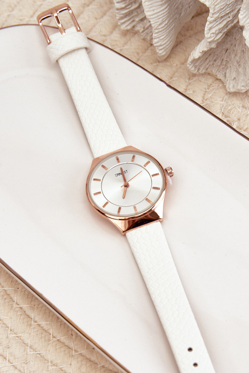 Damski Zegarek Na Eko Skórzanym Pasku Biały Ernest E62013L